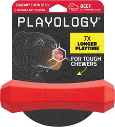Playology Beef Scented Squeaky Chew Stick Dog Toy, Medium