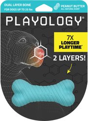 Playology Peanut Butter Scented Dual Layer Bone Dog Toy, Small