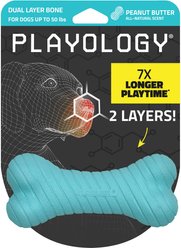 Playology Peanut Butter Scented Dual Layer Bone Dog Toy, Medium