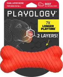 Playology Beef Scented Dual Layer Bone Dog Toy, Jumbo