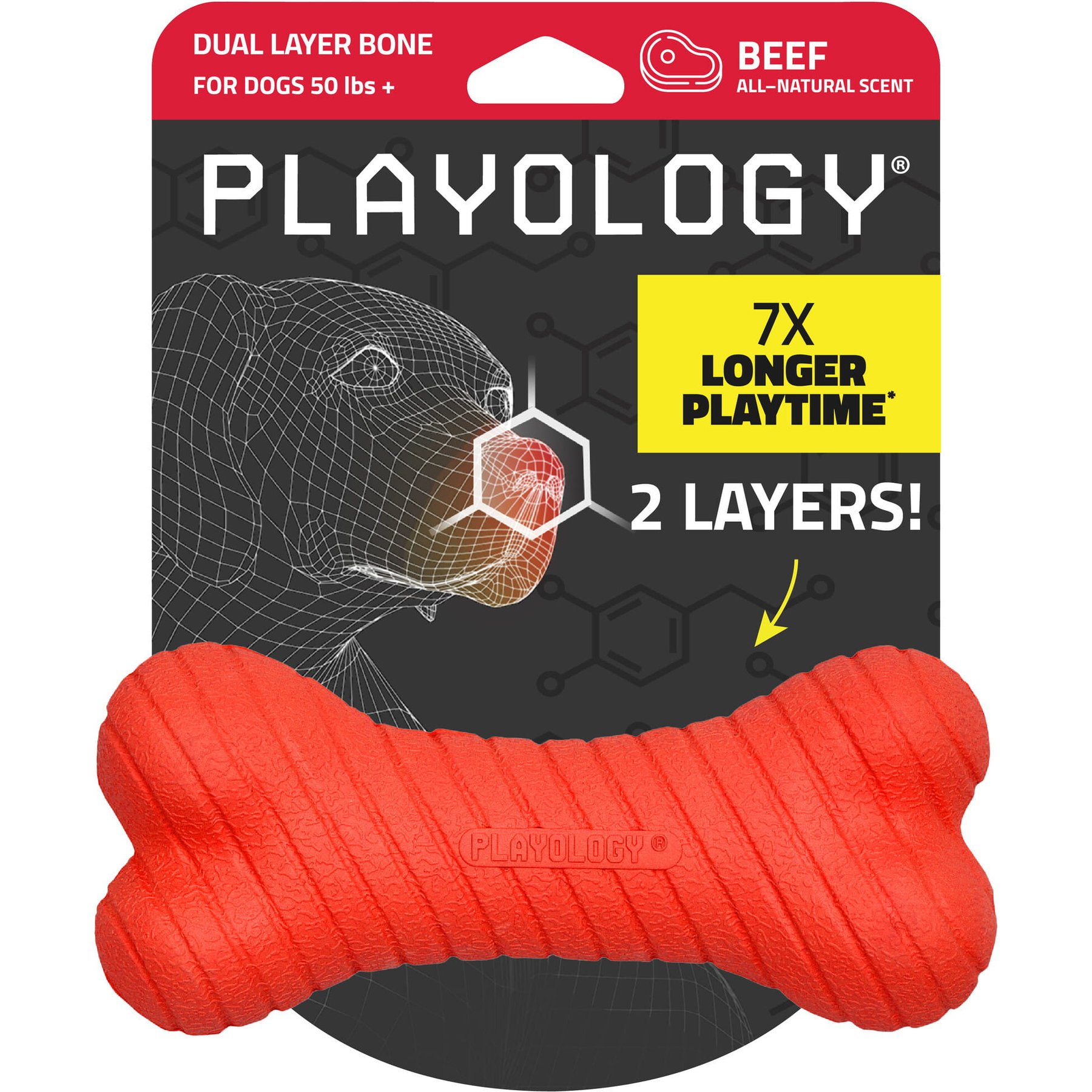 Playology Beef Scented Dual Layer Bone Dog Toy, Jumbo