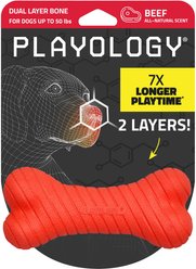 Playology Beef Scented Dual Layer Bone Dog Toy, Medium