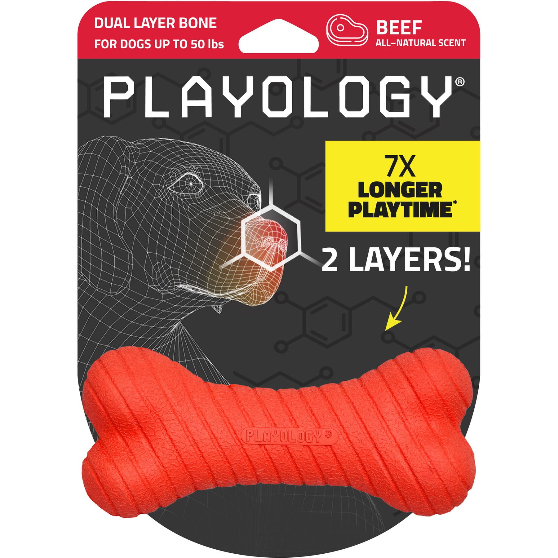 Playology Beef Scented Dual Layer Bone Dog Toy, Medium