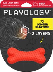 Playology Beef Scented Dual Layer Bone Dog Toy, Small