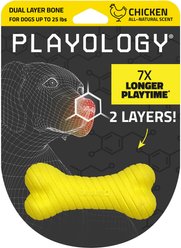 Playology Chicken Scented Dual Layer Bone Dog Toy, Small