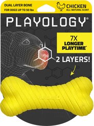 Playology Chicken Scented Dual Layer Bone Dog Toy, Medium
