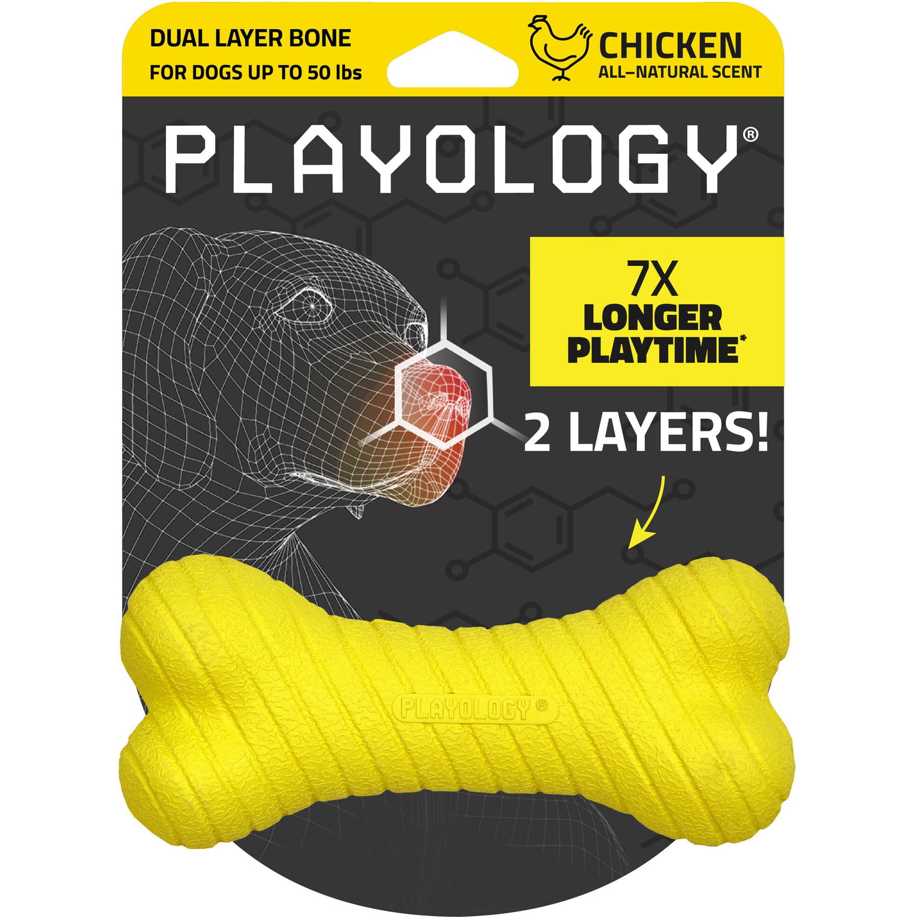 Playology Chicken Scented Dual Layer Bone Dog Toy, Medium