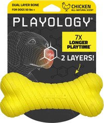 Playology Chicken Scented Dual Layer Bone Dog Toy, Jumbo