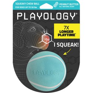 Playology Peanut Butter Scented Squeaky Chew Ball Dog Toy, Medium
