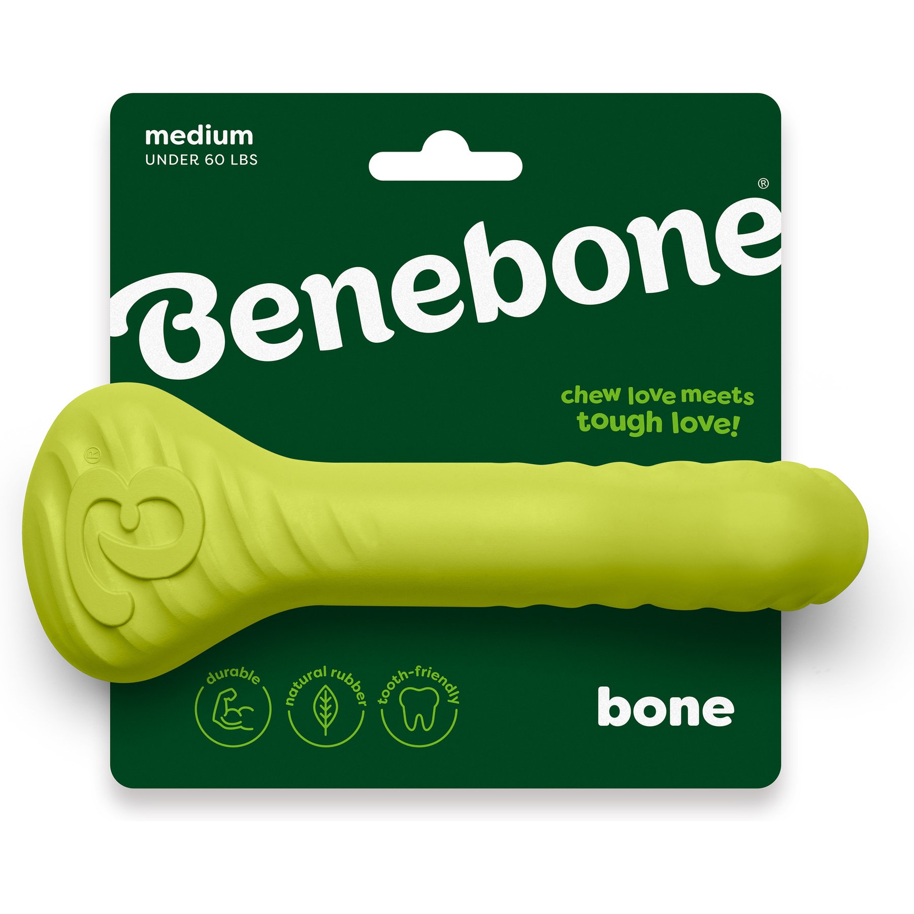 Benebone Rubber Bone Dog Chew Toy, Green, Medium