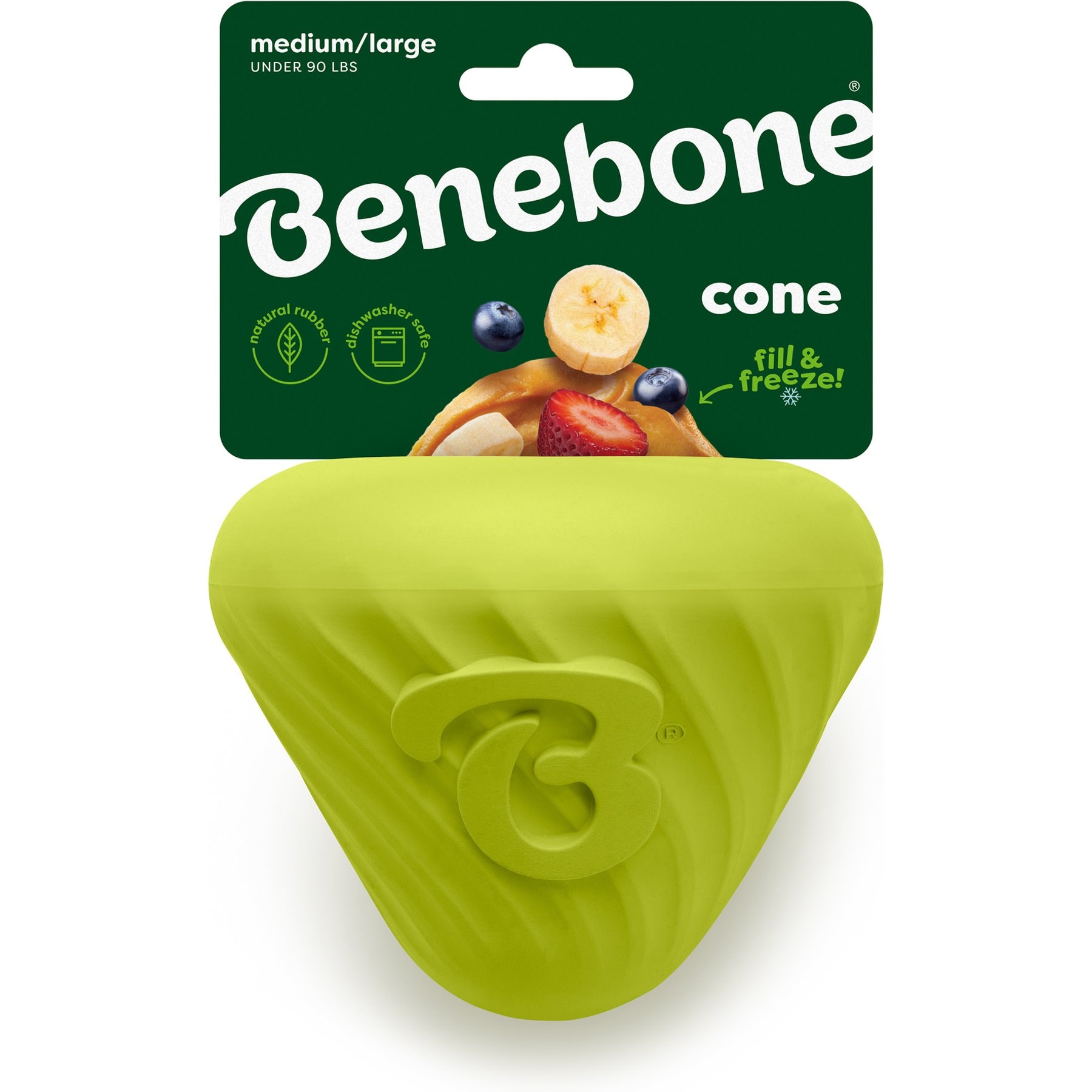 Benebone Rubber Cone Treat Dispensing Dog Toy, Green