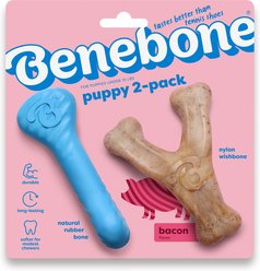Benebone 2-Pack Rubber Bone/Wishbone Bacon Puppy Chew Toy