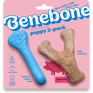 Benebone 2-Pack Rubber Bone/Wishbone Bacon Puppy Chew Toy