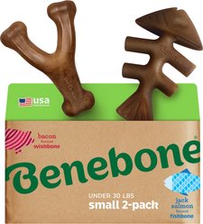 Benebone 2-Pack Wishbone Fishbone Dog Chew Toy, Small