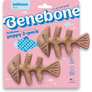 Benebone Fishbone Tough Puppy Chew Toy, Brown, 2 count