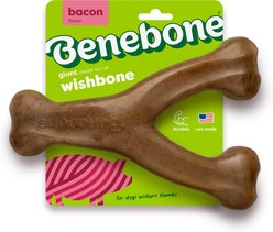 Benebone Bacon Flavor Wishbone Tough Dog Chew Toy, Giant