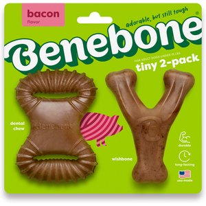 Benebone Bacon Flavor Tough Dog Chew Toy, Tiny, 2 count