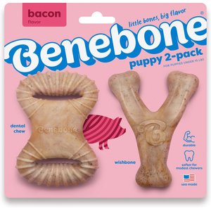Benebone Bacon Flavor Tough Puppy Chew Toy, 2 count