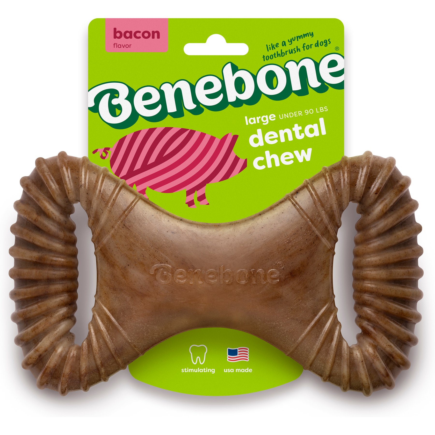 Benebone Bacon Flavor Dental Tough Dog Chew Toy, Large