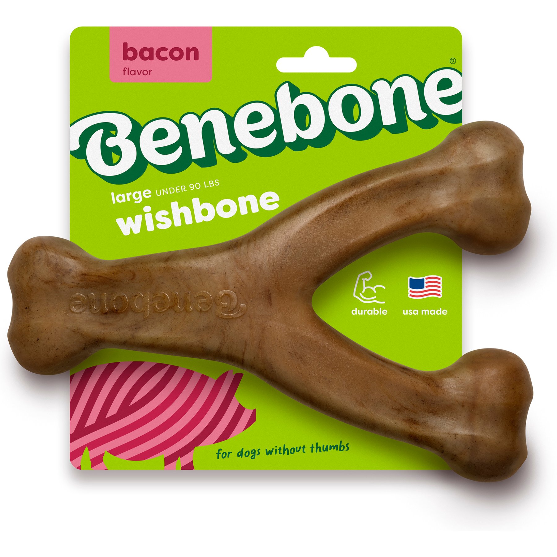 Benebone Bacon Flavor Wishbone Tough Dog Chew Toy, Large