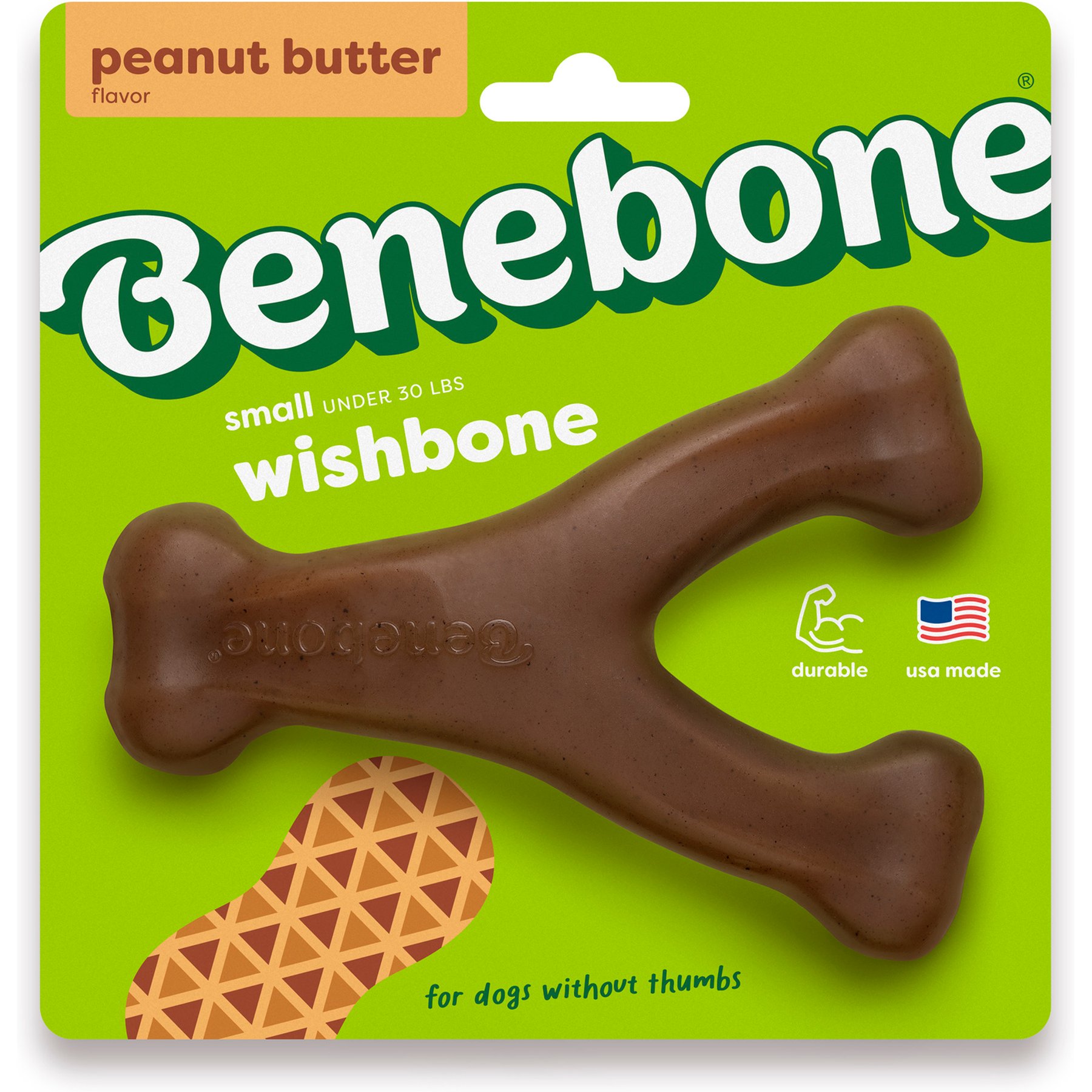 Benebone Peanut Butter Flavor Wishbone Tough Dog Chew Toy, Small