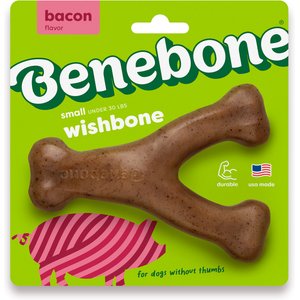 Benebone Bacon Flavor Wishbone Tough Dog Chew Toy, Small