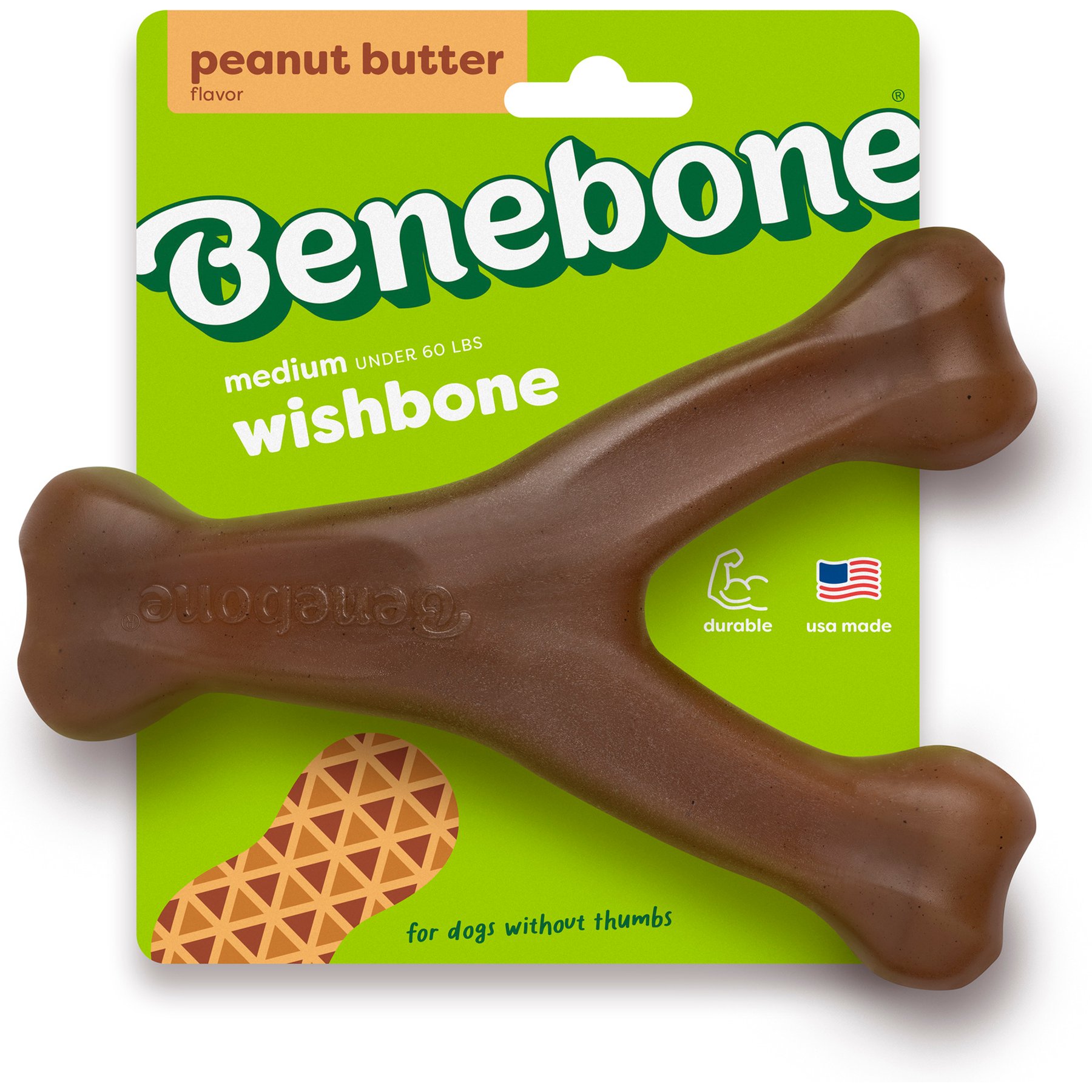 Benebone Peanut Butter Flavor Wishbone Tough Dog Chew Toy, Medium