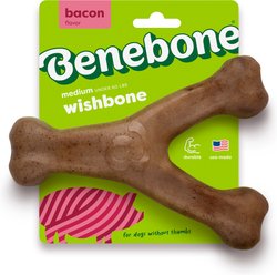 Benebone Bacon Flavor Wishbone Tough Dog Chew Toy, Medium