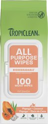TropiClean 2-in-1 Papaya & Coconut Dirt & Odor Remover Wipes for Dogs & Cats, 100 count