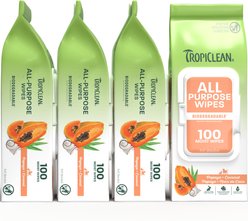 TropiClean 2-in-1 Papaya & Coconut Dirt & Odor Remover Wipes for Dogs & Cats, 400 count