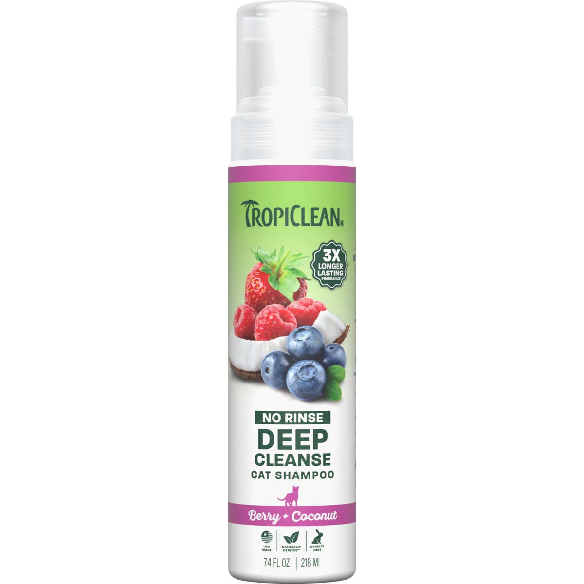 TropiClean Dry No Rinse Waterless Deep Cleaning Cat Shampoo, Berry Fresh Scent, 7.4-fl oz bottle