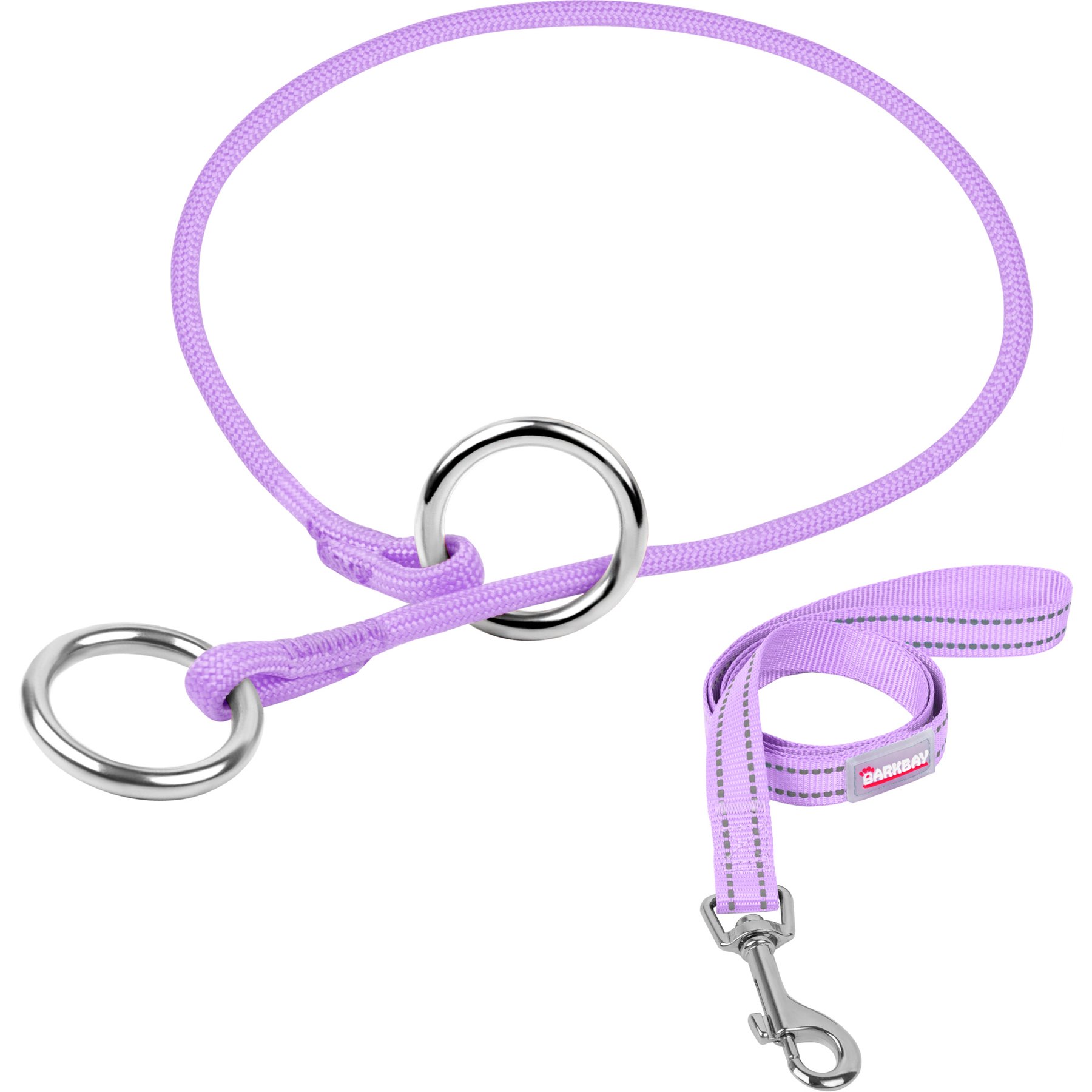 BARKBAY Martingale Dog Collar & Leash, Violet Purple, 17.5 to 19.5-in neck, 3/8-in wide
