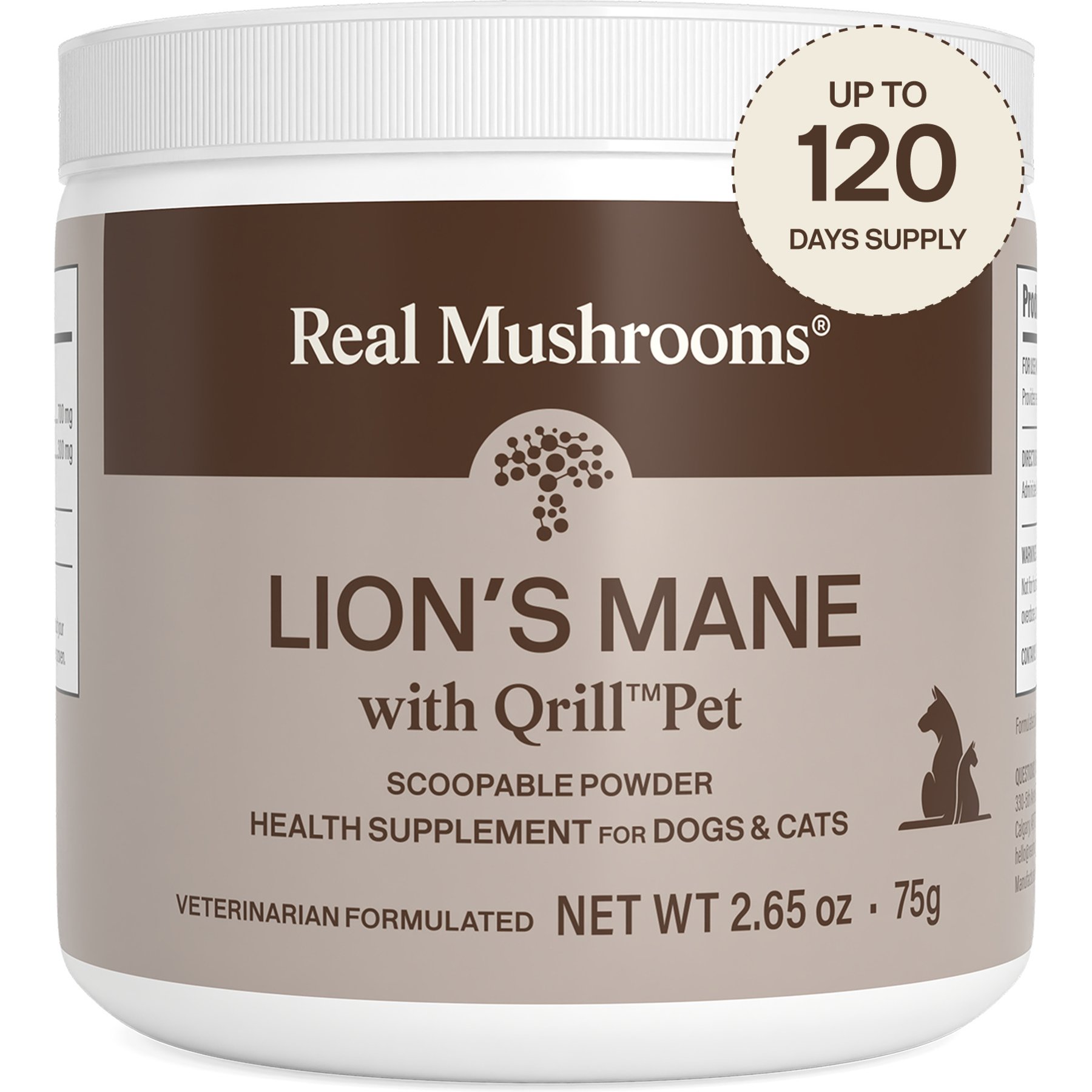 Real Mushrooms Lion's Mane with Qrill Organic Extract Immune-Support Flavored Powder Supplement for Dogs & Cats, 30 Servings