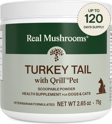 Real Mushrooms Turkey Tail with Qrill Organic Extract Immune-Support Flavored Powder Supplement for Dogs & Cats, 30 Servings