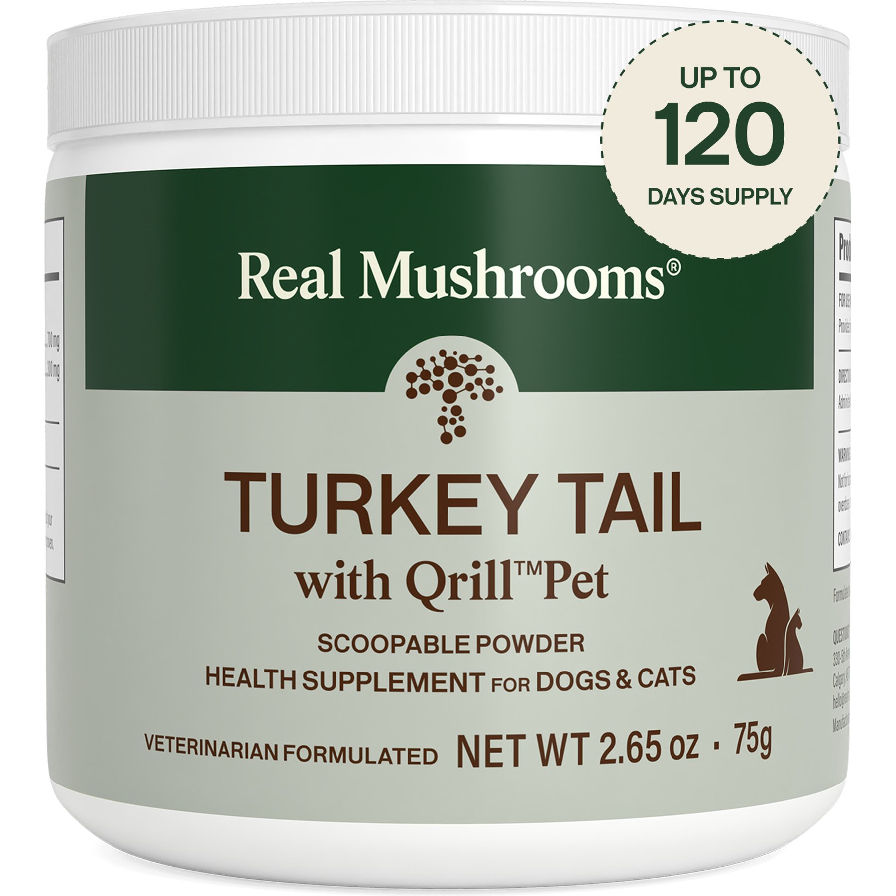 Real Mushrooms Turkey Tail with Qrill Organic Extract Immune-Support Flavored Powder Supplement for Dogs & Cats, 30 Servings