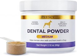 PetScy Teeth Cleaning Oral Care Powder Plaque & Tartar Support Chicken Flavored Breath-Freshening Dog Dental Supplement, Medium: 2.12-oz
