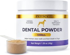 PetScy Teeth Cleaning Oral Care Powder Plaque & Tartar Support Chicken Flavored Breath-Freshening Dog Dental Supplement, Small: 1.59-oz
