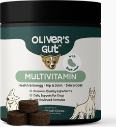 Oliver's Gut Multivitamin Soft Chews with Glucosamine, Beef Liver, Omega-3 Vitamins for Dogs, 120 count