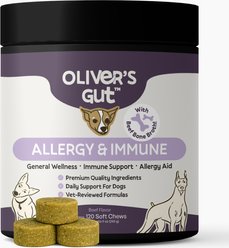 Oliver's Gut Allergy & Immune Soft Chews with Quercetin, Colostrum, Beef Bone Broth Powder Itch Relief Supplement for Dogs, 120 count