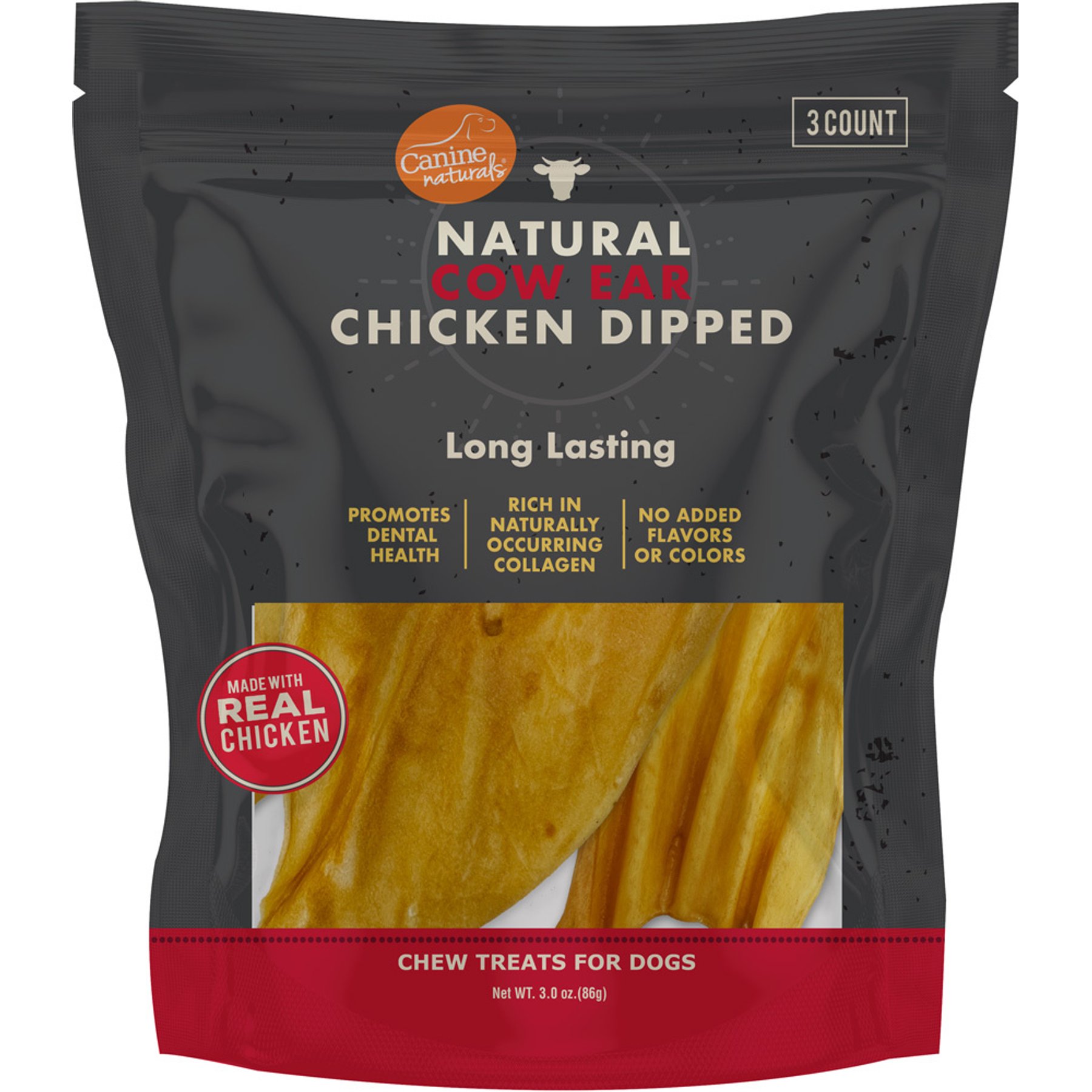 Canine Naturals Chicken Dipped Cow Ears Natural Dog Chew Treats, 3-oz bag, 3 count
