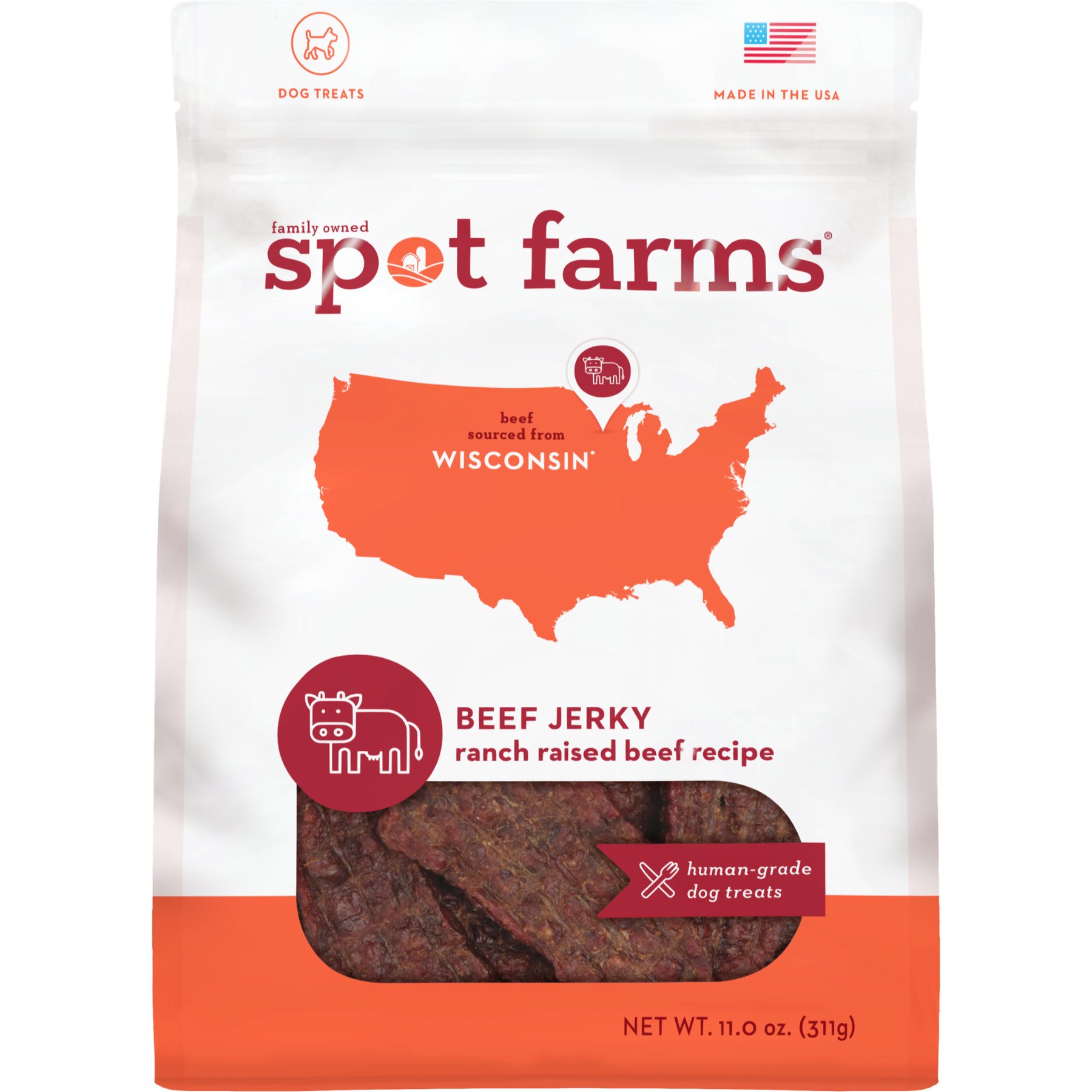 Spot Farms Beef Jerky Grain-Free Dog Treats, 11-oz bag