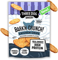Three Dog Bakery Bark'n Crunch! Hickory Smoke Chicken Chips Crunchy Dog Treats, 3.8-oz bag slide 1 of 8