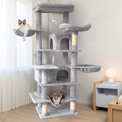 Cesicia Indoor Plush Cat Tree Tower with Hammocks, Hanging Basket, Cave & Removeable Cushion, 68-in, Gray