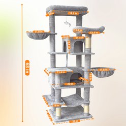 Cesicia Indoor Plush Cat Tree Tower with Hammocks, Hanging Basket, Cave & Removeable Cushion, 68-in, Gray slide 2 of 6