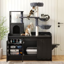 Cesicia All-in-One Modern Condo Cat Tree with Hidden Litter Box Enclosure, House, Hammock & Perch, Black slide 2 of 6