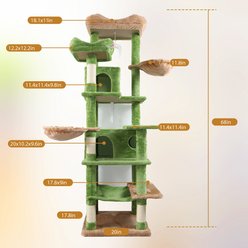 Zeus & Ruta Indoor Hammocks, Hanging Basket, Cave, Removable Cushion, Plush Tower 68-in Cat Tree, Green slide 2 of 7