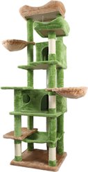 Cesicia Indoor Plush Cat Tree Tower with Hammocks, Hanging Basket, Cave & Removeable Cushion, 68-in, Green