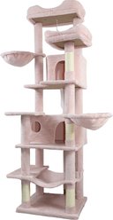 Cesicia Indoor Plush Cat Tree Tower with Hammocks, Hanging Basket, Cave & Removeable Cushion, 68-in, Pink
