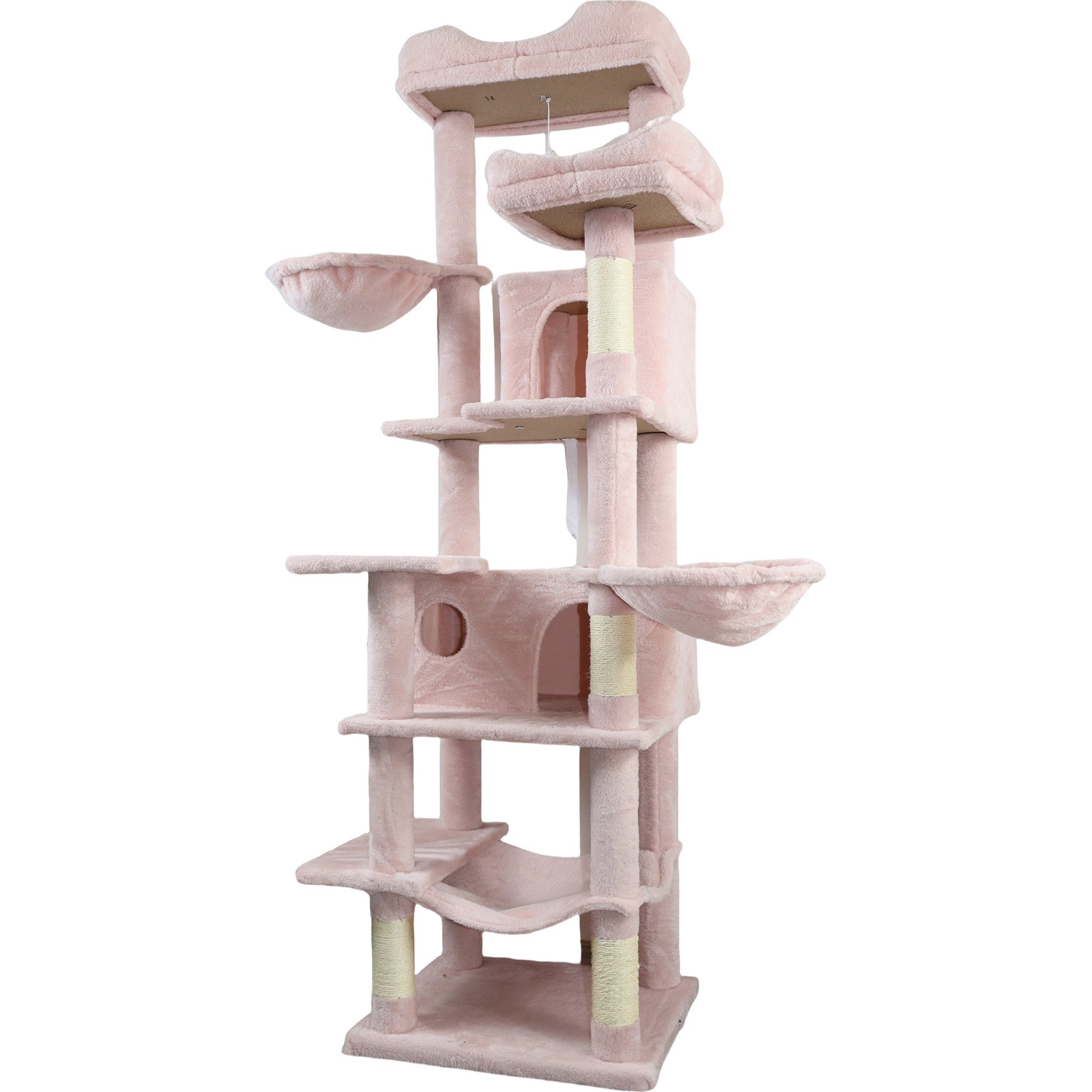 Zeus & Ruta Indoor Hammocks, Hanging Basket, Cave, Removable Cushion, Plush Tower 68-in Cat Tree, Pink