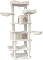 Cesicia Indoor Plush Cat Tree Tower with Hammocks, Hanging Basket, Cave & Removeable Cushion, 68-in, Beige